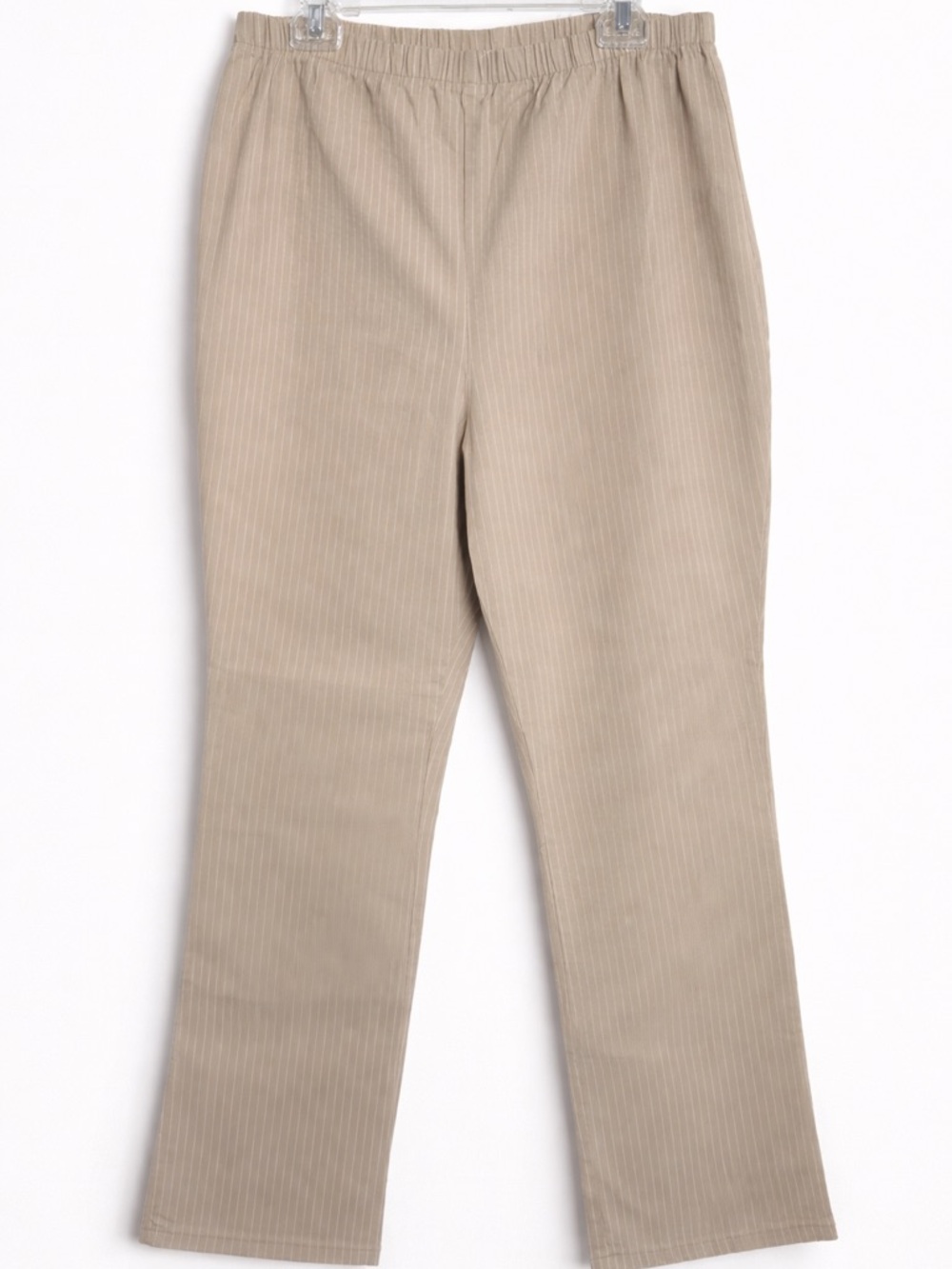 Denim & Co Tan Khaki Pinstripe Pants 1X Pull On Elastic Waist Straight Leg NWT